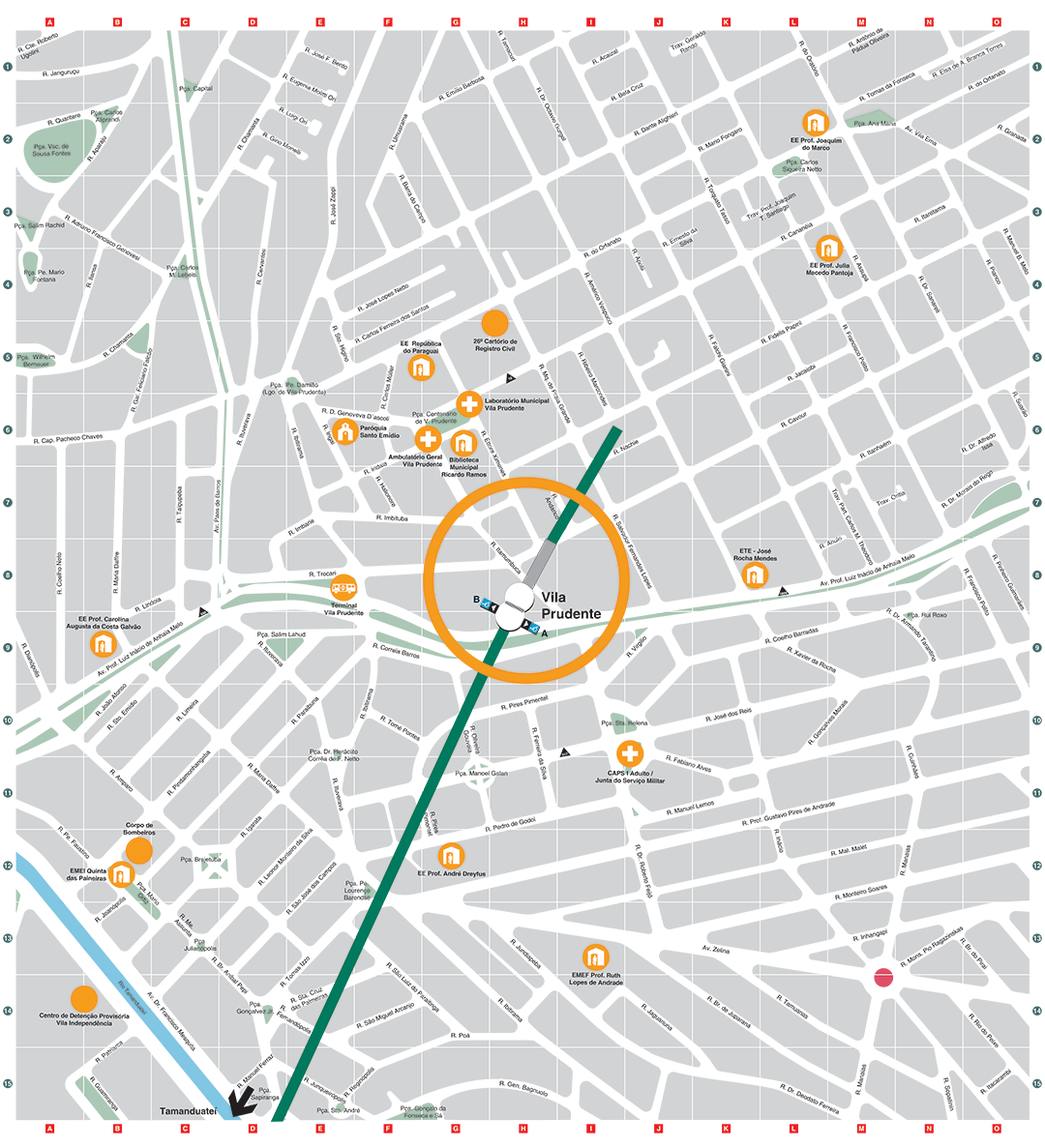 Mapa dos arredores da Estação Vila Prudente
