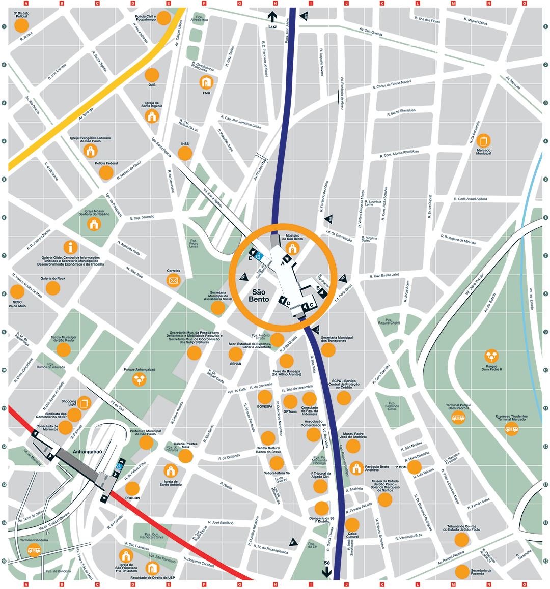 Mapa dos arredores da Estação São Bento