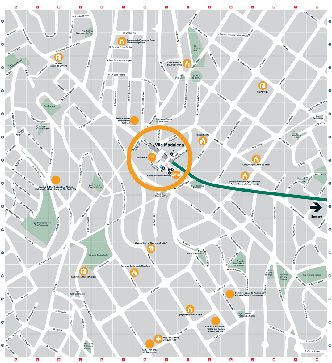Mapa dos arredores da Estação Vila Madalena