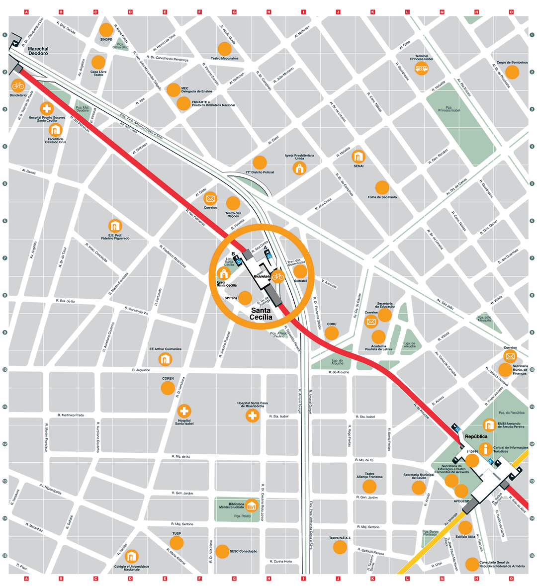 Mapa dos arredores da Estação Santa Cecília