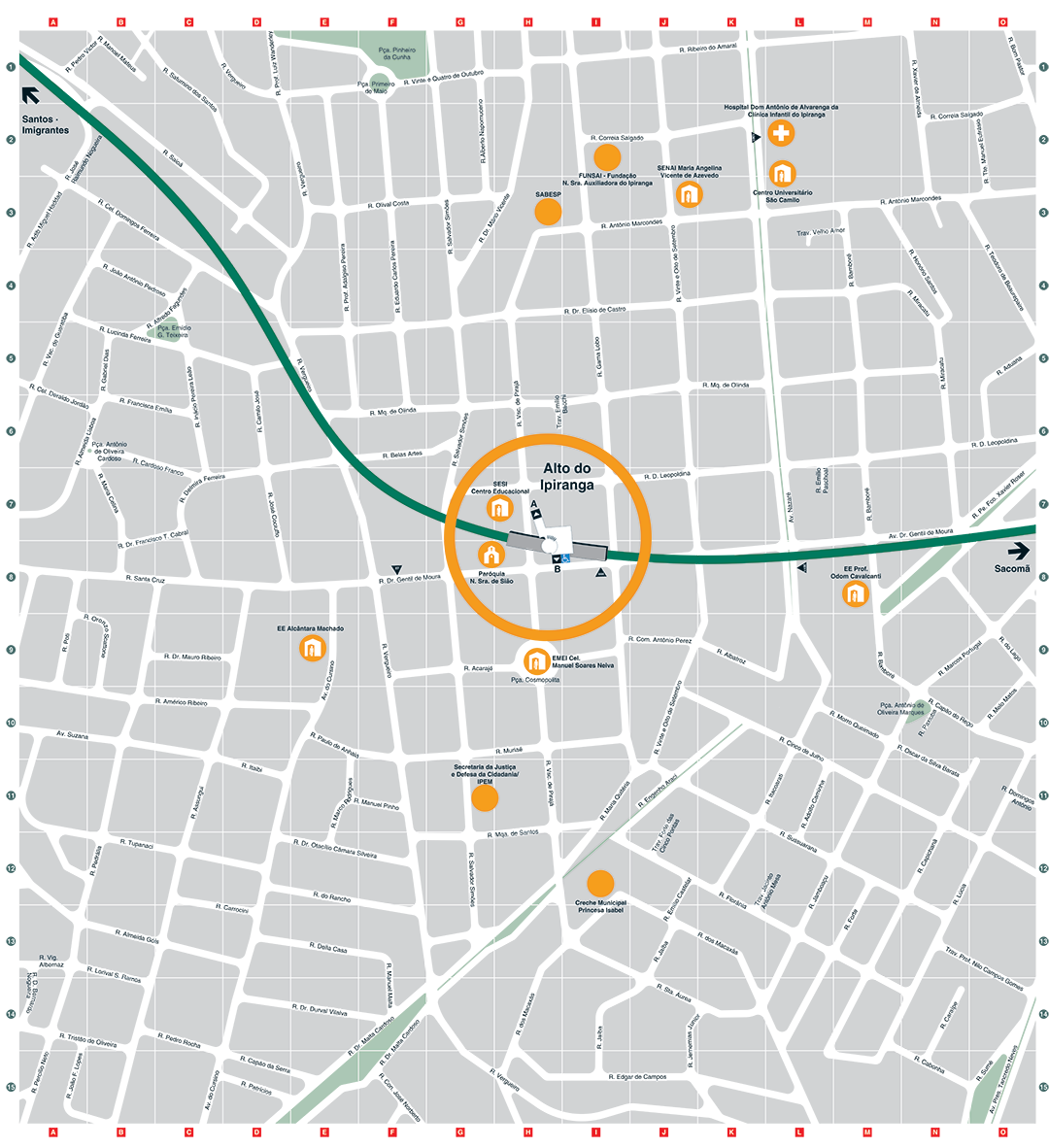 Mapa dos arredores da Estação Alto do Ipiranga