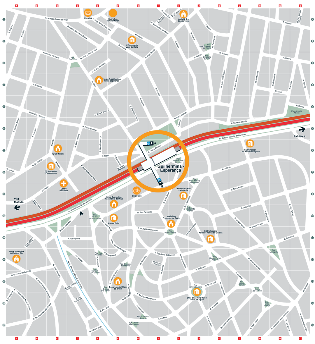 Mapa dos arredores da Estação Guilhermina-Esperança