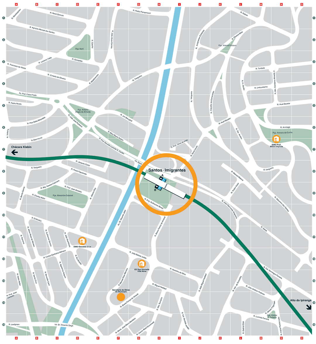 Mapa dos arredores da Estação Santos-Imigrantes