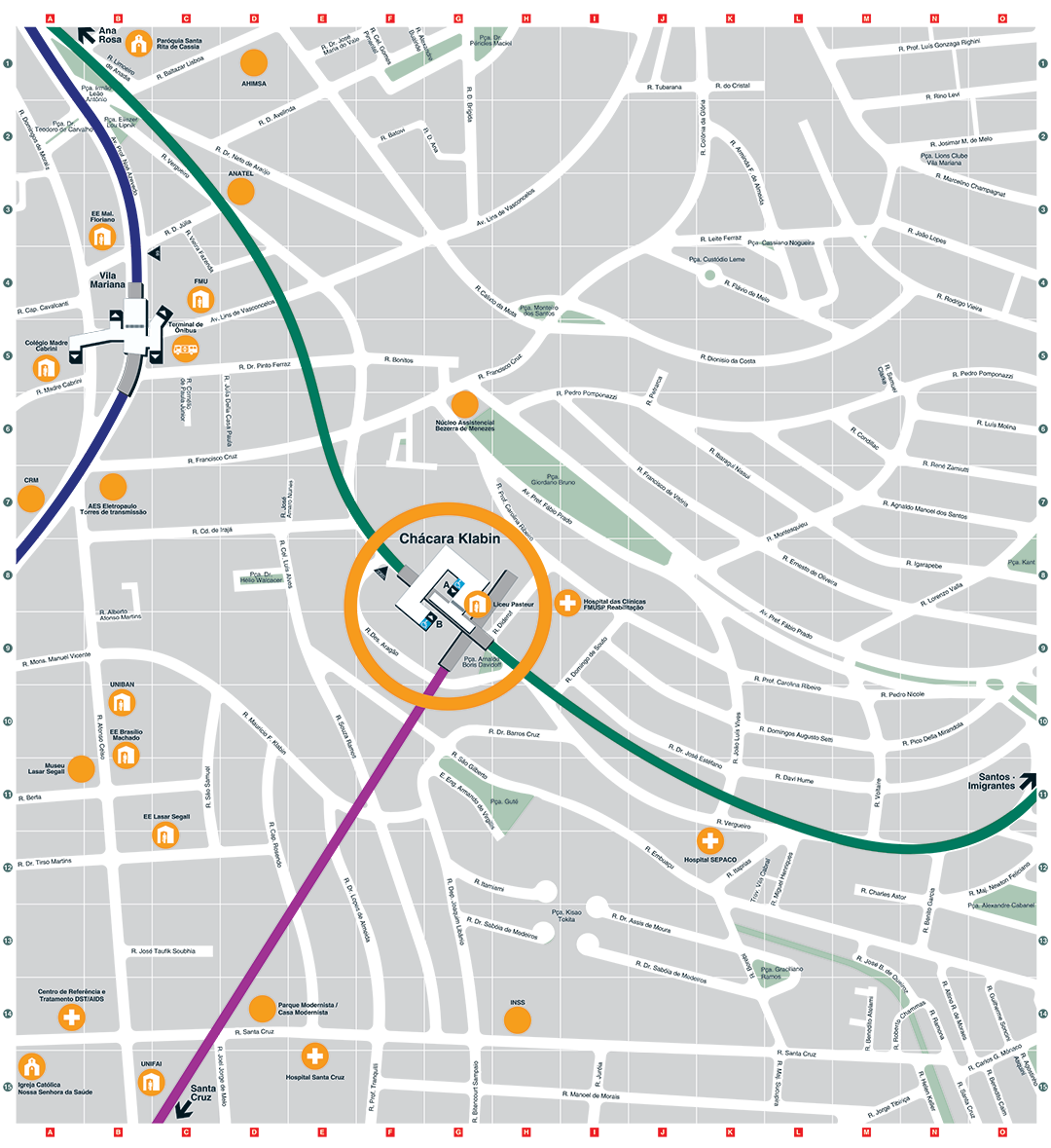 Mapa dos arredores da Estação Chácara Klabin
