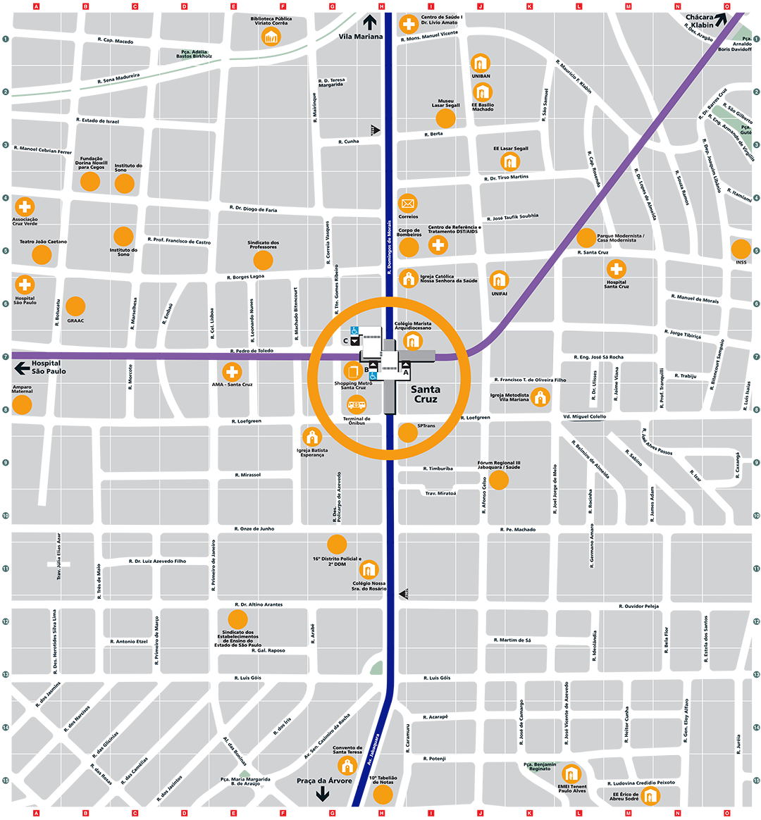 Mapa dos arredores da Estação Santa Cruz