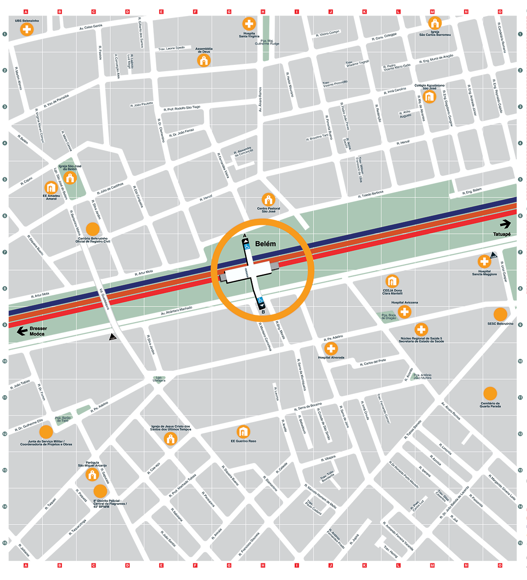 Mapa dos arredores da Estação Belém