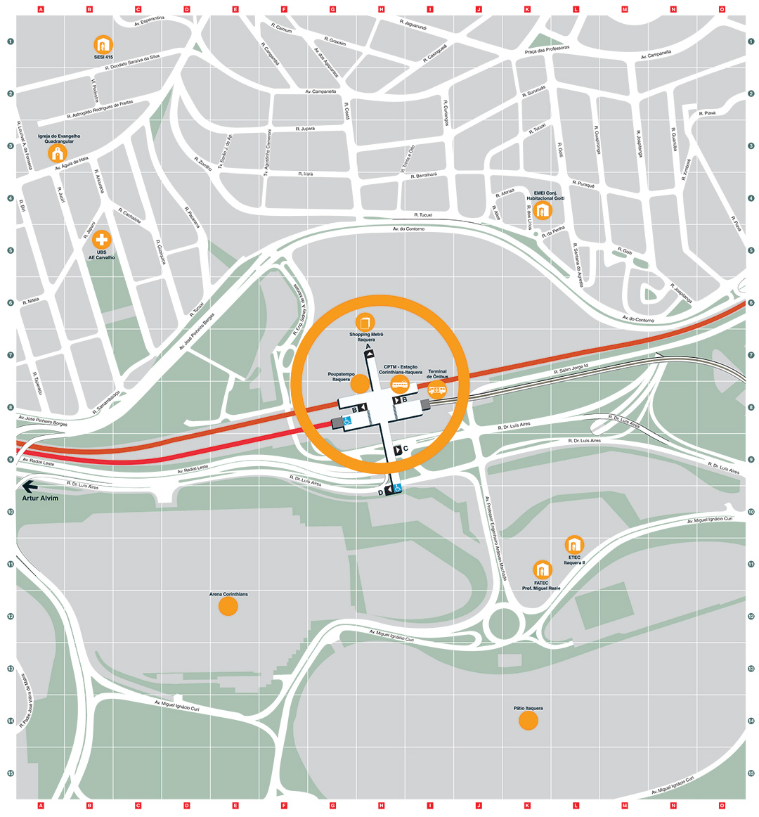 Mapa dos arredores da Estação Corinthians-Itaquera
